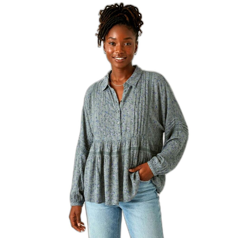 Lucky Brand Women Small Floral Popover Blouse Boho Peasant Lace Embroidered NWT